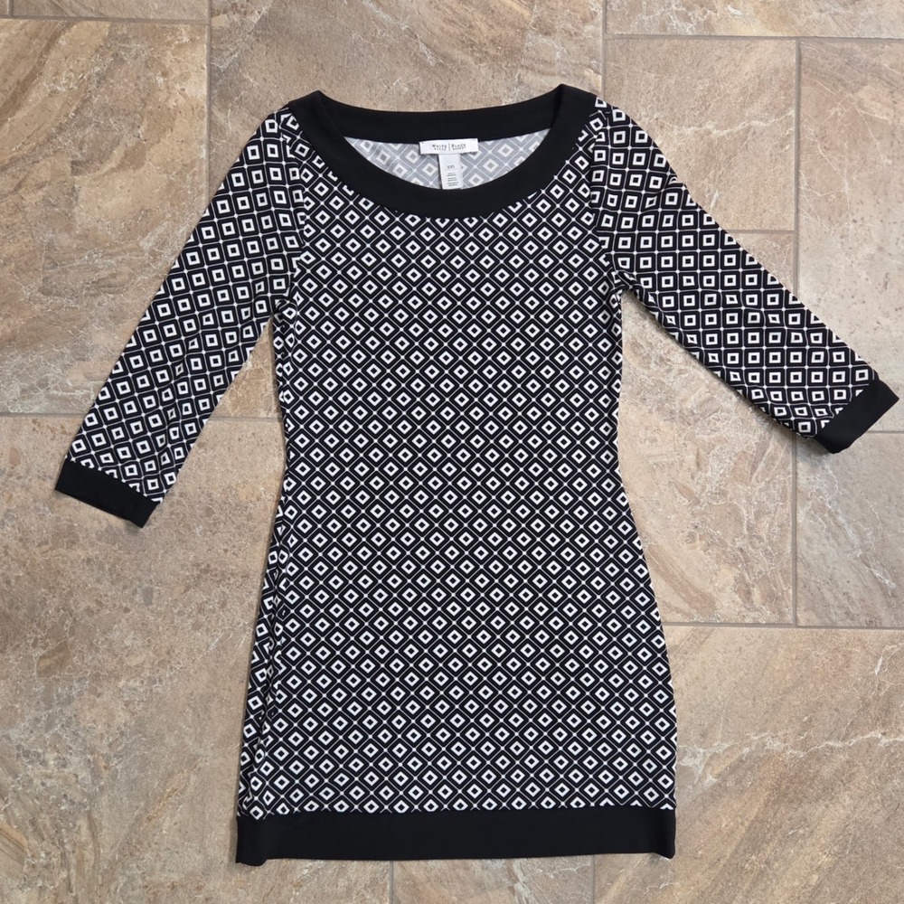 White House Black Market Geometric Diamond 3/4 Sleeve Dress XXS